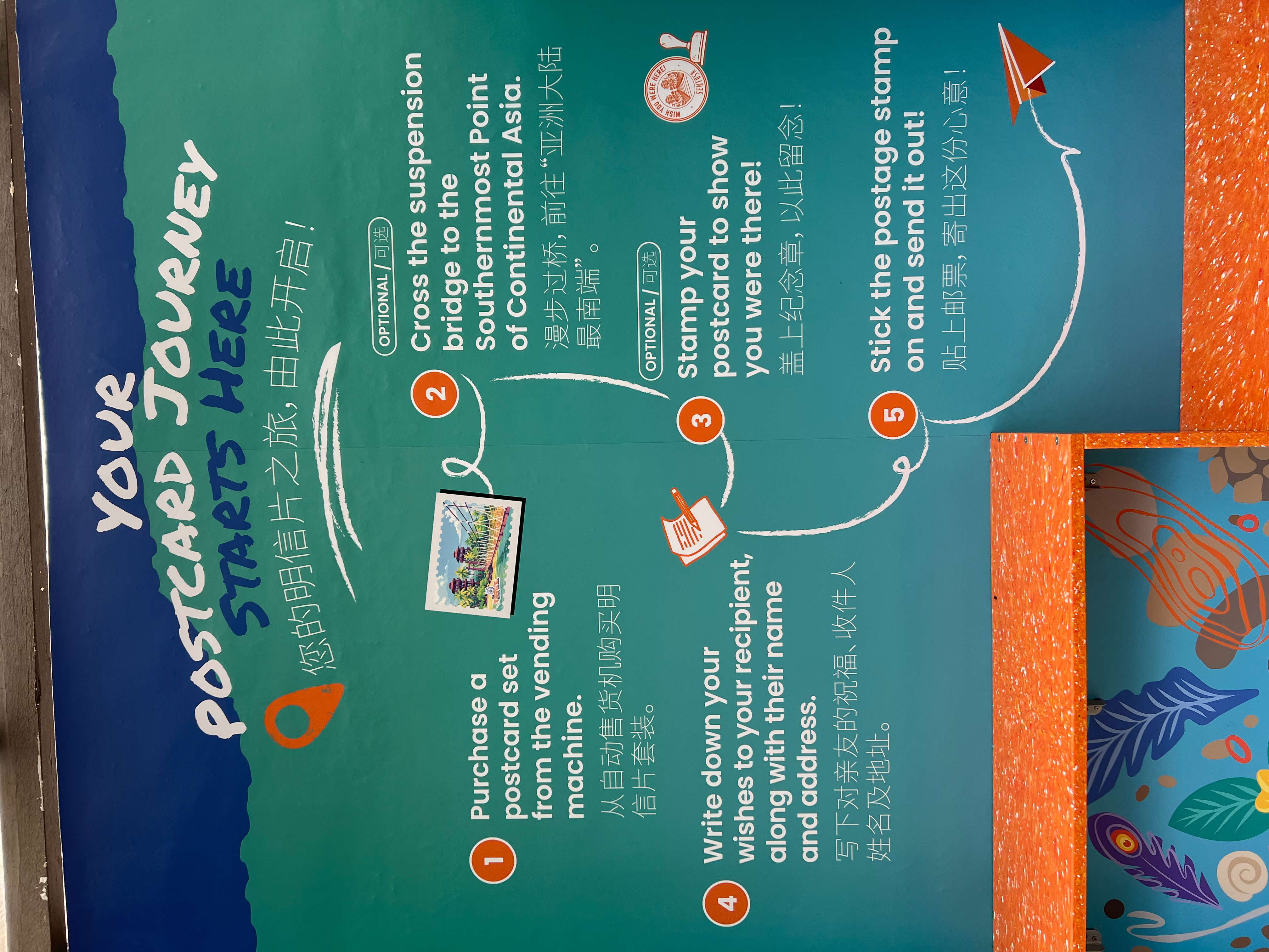 A green board depicting the user journey of a guest sending out the Sentosa postcard